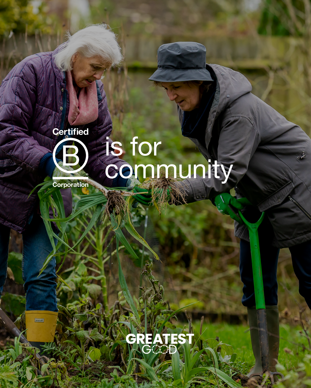 B is for community, image of two ladies gardening