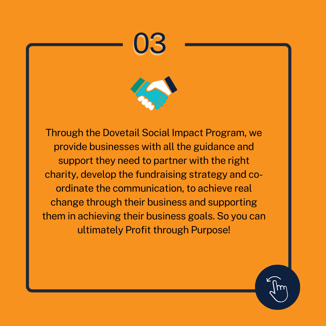 Dovetail Social Enterprises An orange tile with an icon of a handshake saying