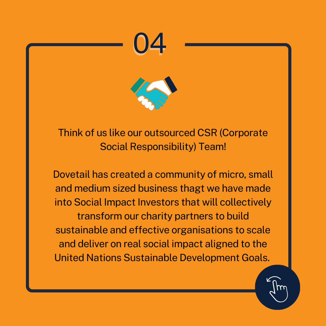 Dovetail Social Enterprises An orange tile with an icon of a handshake saying