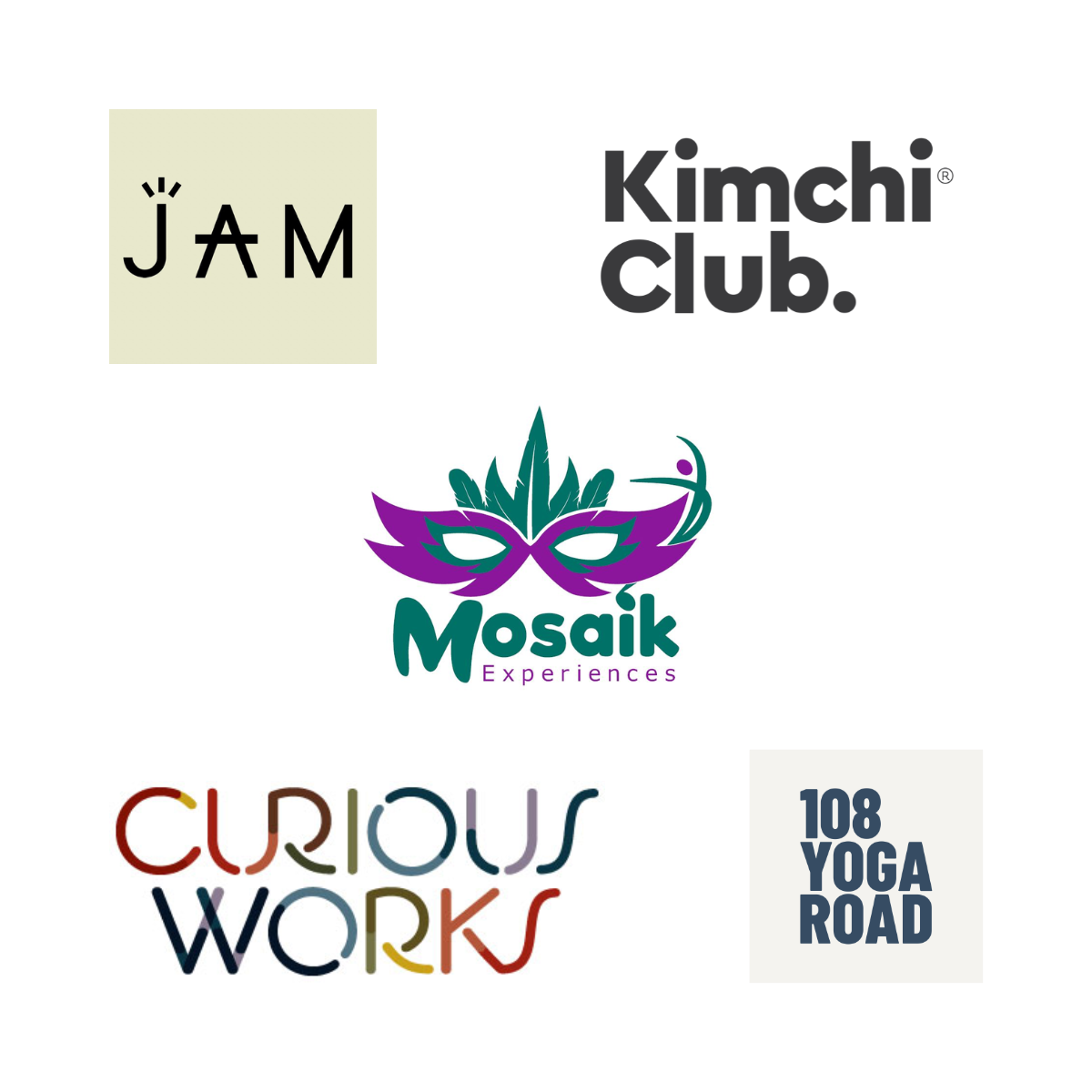 A collection of logos with creative and cultural themes. 